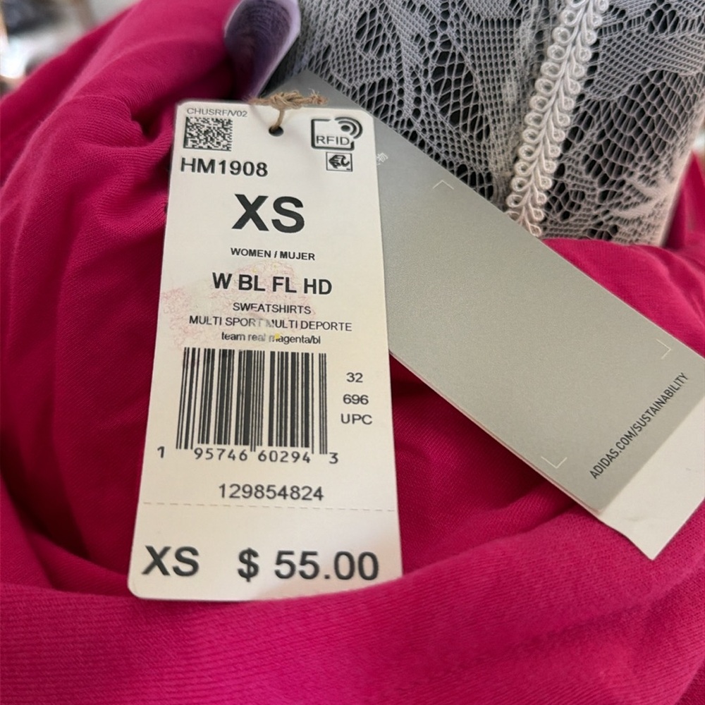 adidas Bright Pink Logo Hoodie NWT - Picture 3 of 6